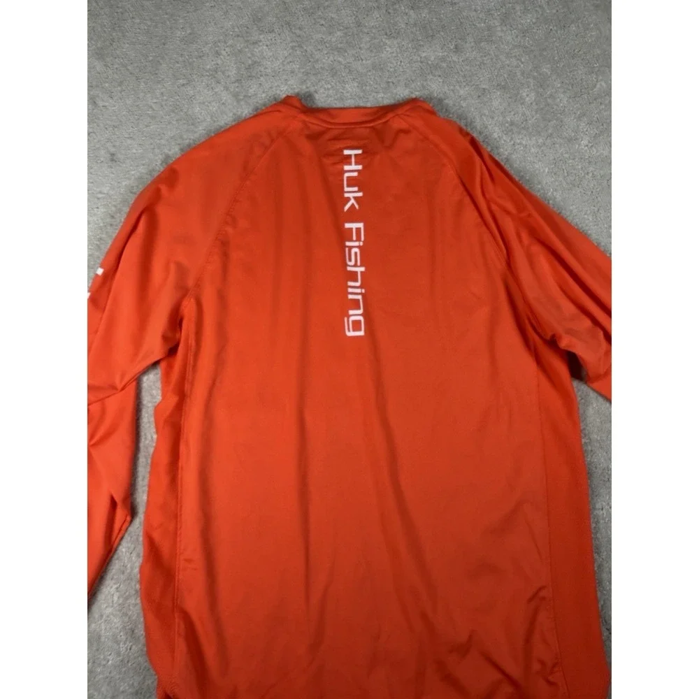 Huk‎ Performance Fishing Shirt Mens S Orange Long Sleeve UPF Polyester Beach Sun